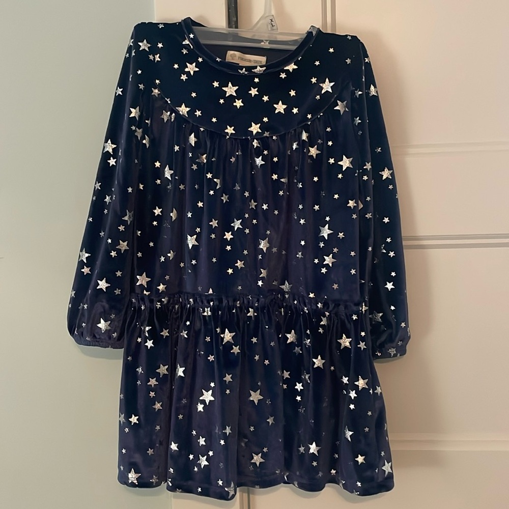 NWOT Girls Size 3 Tucker + Tate Navy Blue Dress Velvety with Silver tone stars